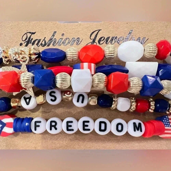 Patriotic Red White and Blue Beaded Bracelets NWT - Picture 2 of 5